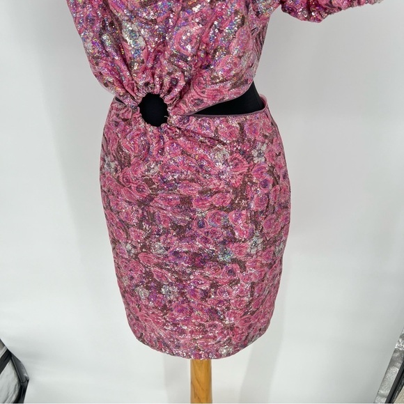 NWT Avec Les Filles Sequin Puff Sleeve Cutout Dress Pink Size 2 - Picture 4 of 16